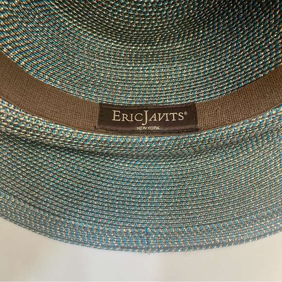 Eric Javits Metallic Woven Wide Rim Hat - Teal and Gold NWOT - Picture 2 of 7